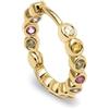 SINGULARU - Orecchino Singolo Cerchio Orbit. Ottone con Placcatura Oro 18Kt e Zirconi Colorati. Chiusura Click/Congo. Gioielli da Donna