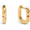 SINGULARU - Orecchini Cerchio Starla. Ottone con Placcatura Oro 18Kt. Cerchi Rettangolari con Zirconi Colorati. Chiusura Click. Gioielli da Donna