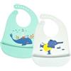 Vicloon Bavaglino in Silicone, 2 Bavaglini con Vaschetta di Raccolta, 6 Pulsanti Regolabili, Senza BPA, Bavaglini per Bambini, Facile da Pulire, Impermeabile per Neonati e Ragazze, Elefante e Balena