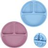 VicloonPiatto per bambino, 2 Pezzi Piatto con Ventosa in Silicone, Pappa Svezzamento e Alimentazione per Neonati con 3 Aree (Rosa Scuro/Grigio Blu)