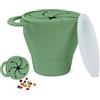Vicloon Tazza per Spuntino, 350ML Contenitore Porta Snack in Silicone senza BPA, Feeding Cup con Maniglia, Contenitore Porta Snack per la Merenda Anti Rovesciamento con Copertura di Petali, Verde