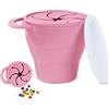 Vicloon Tazza per Spuntino, 350ML Contenitore Porta Snack in Silicone senza BPA, Feeding Cup con Maniglia, Contenitore Porta Snack per la Merenda Anti Rovesciamento con Copertura di Petali, Rosa