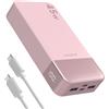 JUOVI Power Bank 20000mAh Portatile, 45W Powerbank Caricatore Portatile Ricarica Rapida, Batteria Esterna con Display Digitale, USB C In&Out Compatibile con Phone, Laptop, Tablet, PC J2621 (Rosa)