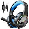 EKSA E1000 USB Cuffie Gaming per PC, Cuffie PS5 con Microfono，Cuffie da Gaming ENC Cancellazione del Rumore,Wired Headset with Mic Suono Surround 7.1,RGB Blue