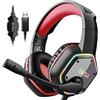 EKSA E1000 USB Cuffie Gaming per PC, Cuffie PS5 con Microfono，Cuffie da Gaming ENC Cancellazione del Rumore,Headset with Mic Suono Surround 7.1,RGB lucz Red