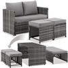tectake® Set Salotto da Giardino Esterno in Rattan 2 in 1 Versatile, divano 2 posti e set sedie, Cuscini Impermeabili, 4 persone e Tavolino da Esterno, per Set Giardino, Balcone e Terrazzo - Grigio