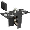 HOMCOM Tavolo da Pranzo Pieghevole, Tavolo Cucina a Ribalta per 6 Persone, Scrivania Richiudibile Salvaspazio con 2 Ripiani Aperti e Ruote a Freno, per Soggiorno, Ufficio, 140x75x74cm, Nero