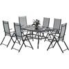Outsunny Set Tavolo e Sedie da Giardino da 7 Pezzi, Tavolo da Pranzo con Foro per Ombrellone e 6 Sedie Pieghevoli da Esterno con Schienale Alto, Tavolo da Giardino Rettangolare in Acciaio, Grigio