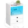 HOOBRO Comodino con Striscia LED, Tavolino con Stazione di Ricarica, 2 Cassetti, Portaoggetti con Luce Regolabile, per Camera da Letto, Soggiorno, Stile Moderno, Bianco EWT28CDBZ01