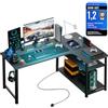COMHOMA tavolo da gioco con ripiano, scrivania ad angolo con presa e porta di ricarica USB, scrivania per computer da 120 cm a forma di L, tavolo per PC per ufficio, ufficio domestico