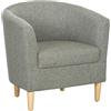 HOMCOM Poltrona Camera da Letto a Pozzetto in Tessuto con Gambe in Legno, Poltroncina Salotto Imbottita con Schienale e Braccioli, 74x63x73 cm, Grigio