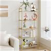 Hzuaneri Libreria a 5 Livelli, Scaffale Portaoggetti, Libreria in vetro temperato, Scale Mensola, per Soggiorno Bagno Cucina Corridoio, Montaggio Facile, Struttura in acciaio, Dorato BC21599G