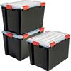 Iris Ohyama, Scatole Portaoggetti Ermetiche in Plastica, 70L, Set di 3, Nero, Coperchio Impermeabile, con Chiusura, Impilabile, Per Esterni, Garage, Vestiti, Antipolvere, Senza BPA, DDAT-LD