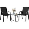 Outsunny Set da Bistrò da 3 Pezzi con 2 Sedie in Texteline, Tavolo Effetto Marmo e Braccioli Decorativi, Set di Mobili da Giardino in Metallo per Terrazzo Patio Balcone, Nero