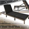 tectake® Lettino Prendisole in Rattan, Altezza Schienale Regolabile, Robusta Struttura in Acciaio, Lettino per Esterno e Interno, 196x66x22 cm, Cuscino Imbottito Rimovibile Incluso - Naturale