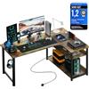COMHOMA Scrivania da gioco a forma di L, scrivania angolare con ripiani portaoggetti, tavolo per computer con porta di ricarica USB e presa di corrente, 120L*80P*74H, per giocare, lavorare