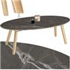 tectake® Tavolino da Salotto, Tavolo da Giardino, Tavolo da Caffè Ovale per Interno ed Esterno, Tavolino Effetto Marmo con Gambe in Legno Massiccio, 100x50x34,5 cm - Naturale