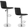 tectake® Set 2 Sgabelli Bar, Sgabelli Cucina, 2x Sgabello Alto Similpelle con Imbottitura, Sgabello Cucina Girevole, Struttura in Acciaio, Arredamento Casa, Bar, Ristorante, Studio e Ufficio - Nero