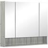 kleankin Specchio Bagno Contenitore con 3 Ante Soft Close, 90x15x75 cm Mobile Bagno con Specchio, Ripiani Regolabili, Scomparto Aperto, Mobilettto Bagno da Parete Salvaspazio in Vetro, Grigio