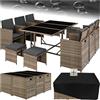 tectake® Set in Poli Rattan, Set da Conversazione, Arredamento Giardino Elegante, 6 Sedie da Esterno, 1 Tavolo in Vetro, 4 Sgabelli, Ideale per Balcone, Giardino e Terrazzo - Naturale