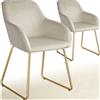 tectake® set di 2 sedie in velluto per sala da pranzo, poltrona elegante, sedia imbottita con schienale, poltroncina di design, per soggiorno, cucina, ufficio, gambe in metallo, 2 sedie - Crema/Oro