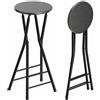 HOMCOM Set 2 Sgabelli Bar Pieghevoli, Sgabelli Cucina Alti Rotondi con 2 Poggiapiedi, Struttura in Legno e Acciaio, Sedie Bar Alte, per Penisola, Nero