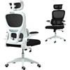 HOMCOM Sedia da Ufficio Ergonomica con Braccioli Ribaltabili e Poggiatesta, Sedia Scrivania Girevole con Altezza Regolabile, Supporto Lombare e Funzione Dondolo in Tessuto in Rete per Studio, Nero