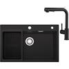 Sofetiy - Lavello da cucina in granito, nero, 70x45 cm, con miscelatore, set con doccetta estraibile, lavello da cucina rettangolare per mobile sottopiano da 70 cm, lavello con griglia di scarico
