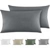 Dreamzie Federe Cuscino Letto Cotone 40x80 cm, Set di 2, 100% Cotone Lavato, Copricuscino Letto Grigio Scuro Con Cerniera, Federa Cuscino Certificata OEKO-TEX