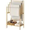 EUGAD Portasciugamani Scala 4 Barre Acciaio Ripiano Bambù 50x30x90cm