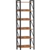 HOOBRO Scaffale a 6 Ripiani in Stile Industriale, Libreria Angolare, Scaffale a Scala, con Struttura in Metallo, per Soggiorno, Camera, Ufficio, Cucina o Ingresso, Marrone Vintage e Nero EBF72SJ01
