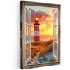 MuchoWow© Quadro Camera Da Letto 80x120 cm Quadri Soggiorno Decorazione Parete Quadri Moderni Su Tela Stampe Foto Con Cornice Quadretti Poster Casa Vista - Finestra - Faro - Tramonto - Spiaggia