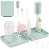 Vicloon 6 in 1 Spazzole per biberon, set da viaggio con spazzola in silicone per biberon/tettarella/cannuccia, dispenser di sapone, stendibiancheria, articoli essenziali da viaggio per neonati (Blu)