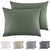 Dreamzie Federe Cuscino Letto Cotone 40x60 cm, Set di 2, 100% Cotone Lavato, Copricuscino Letto Verde Con Cerniera, Federa Cuscino Certificata OEKO-TEX