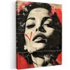 MuchoWow© Stampa Foto su Tela 50x70 cm Quadro Moderno Soggiorno Quadretti da Parete Decorazioni Casa Graffiti - Donna - Rosso - Street art - Banksy