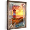 MuchoWow© Quadro Camera Da Letto 50x70 cm Quadri Soggiorno Decorazione Parete Quadri Moderni Su Tela Stampe Foto Con Cornice Quadretti Poster Casa Vista - Finestra - Faro - Tramonto - Spiaggia