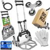 GARDEBRUK® Carrello Saliscale con Ruote in PP Antiforatura Pieghevole 80Kg Alluminio Incl. Guanti 2 Corde Carrellino Portapacchi Trasporto Scatole
