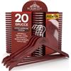 Eurocali 20 Grucce in Legno Ciliegia Appendiabiti per Giacche Camicie Vestiti Abiti - RealGruccia con Barra Porta Pantaloni e Gancio Girevole 360° - Profilo Smussato e Finitura Lucida - 22x45cm