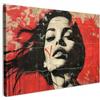 MuchoWow© Stampa Foto su Tela 120x80 cm Quadro Moderno Soggiorno Quadretti da Parete Decorazioni Casa Graffiti - Donna - Rosso - Street art - Banksy
