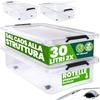 Deuba® 2X 30L Scatole in Plastica Trasparente Senza BPA Contenitori con Coperchio Impilabili Ruote Cassette Salvaspazio
