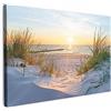 MuchoWow© Quadro Moderno Soggiorno 90x60 cm Decorazioni Da Parete Quadri Su Tela Da Salotto Grandi Foto Con Cornice Stampe Su TelaSpiaggia - Sole - Duna - Erba - Sabbia - Orizzonte