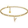 GD GOOD.designs Cavigliera d'oro con lettere impermeabili I Cavigliera da donna placcata oro 18 carati I Cavigliera regolabile (22-27 cm) acciaio inossidabile (V)