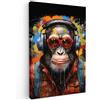 MuchoWow© Stampa Foto 80x120 cm Quadro Moderno Quadri Moderni Soggiorno Con Cornice Stampe Da Parete Camera Da LettoScimpanzé - Scimmia - Animali - Graffiti - Occhiali - Cuffie - Colori