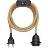 ledscom.de Cavo in canapa/cavo tessile LEKA, spina, interruttore, beige, 4,5 m, attacco lampada, 1x E27 max. 60W