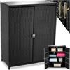 tectake® Armadio da Giardino in Rattan, 4 Scomparti, Armadietto da Giardino con Telaio in Alluminio, Ripostiglio da Esterno con Lastra in Vetro Rimovibile, Porte a 2 Ante - Nero