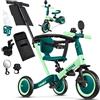 KIDIZ® 6in1 Balance Bike - Triciclo, Triciclo per Bambini, da 1 a 5 anni, capacità di carico fino a 25 kg, incl. Manubrio/Barra di sicurezza/Cintura di sicurezza/Campana e Specchio, Grün