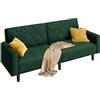 Yaheetech Divano Reclinabile Divanetto Trasformabile a 2 Posti Sofa Matrimoniale con Braccioli Mobile Imbottito in Velluto per Soggiorno Ufficio Salotto 159 × 94 × 52,5 cm Verde