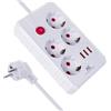 Maclean Ciabatta elettrica Maclean, cavo di prolunga a 4 prese + 3xUSB, 110-240V AC 50/60Hz, 2,1A max 2500W, 1,5m, bianco, MCE392 W