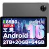 POPUX Tab A9+ Android 16 Tablet 11 Pollici, Unisoc T7200 Octa Core, 8580mAh, 90Hz-1080P, 13MP+5MP, 20GBRAM+64GB/2TB TF, Tablet Gaming,Gemini AI, WiFi 5/OTG/Face ID/Widevine L1/GPS/Doppio Altoparlante-Grigio