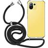 MyGadget Cover per Xiaomi Mi 11 Lite 5G - Custodia con Corda - Case con Cordino Trasparente Antiurto con Laccio | Tracolla - Practical Stylish - Nero
